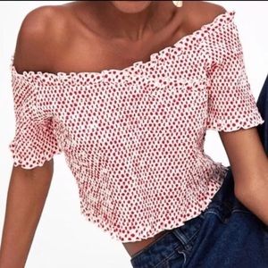 Zara off the shoulder polka dot top